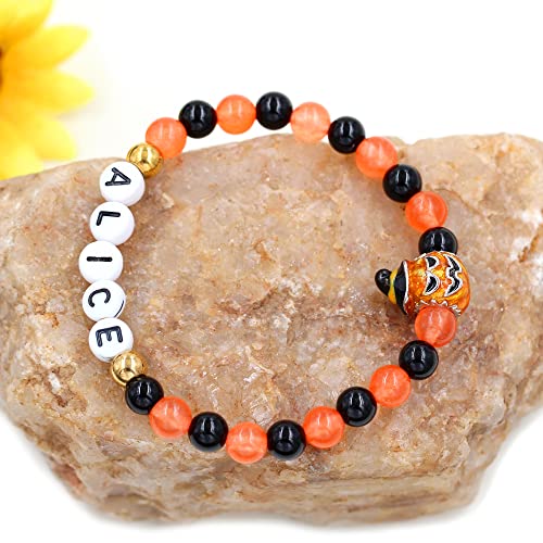 Image of Uloveido Black Orange Jade Charms Halloween Bracelets All Saints' Gift - DIY Customized Name Beaded Bracelet