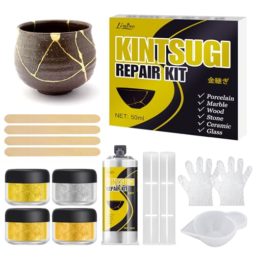 Kintsugi Kit - Pegamento de Restauración de Cerámica y Porcelana para Resina de Restauración de Cerámica para Cuencos, Platos, Jarrones, Regalos Significativos para los Amantes del Arte Bricolaje