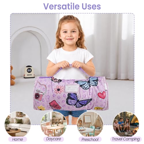 Image of Viviland Toddler Nap Mat with Pillow and Minky Dot Blanket, Butterfly