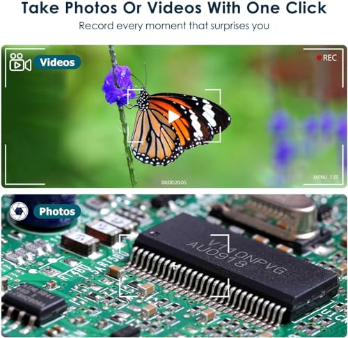 Image of Digital Microscope USB Type-C and Lightning, Handheld USB Inspection Camera 50x-1600x Magnification Portable Handheld Pocket Microscopes with 8 LED & Stand, Compatible with iPhone, Android