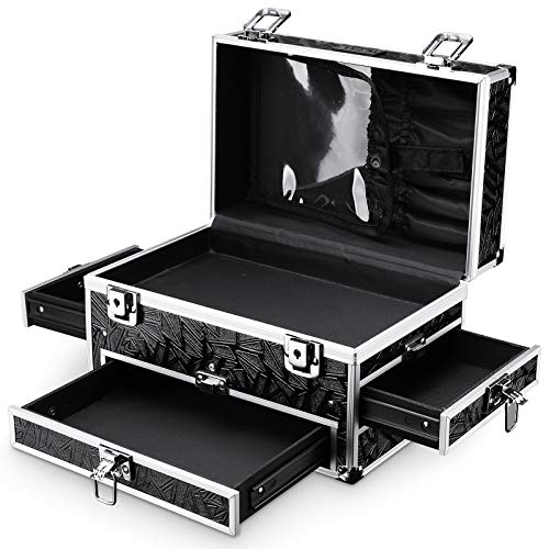 Seelux Kosmetikkoffer Beautycase ALU Kosmetikkoffer abschießbar, Schwarz für Make-up Kosmetik Nagellack, 25,5 x 16 x 16…