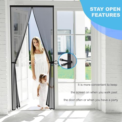 Image of KARP Mosquito Net Door Magnetic Mesh with Stay Open Feature - Auto Close Screen Curtain, Heavy Duty, Easy Installation, Kids & Pets Friendly (90 X 200, Black)