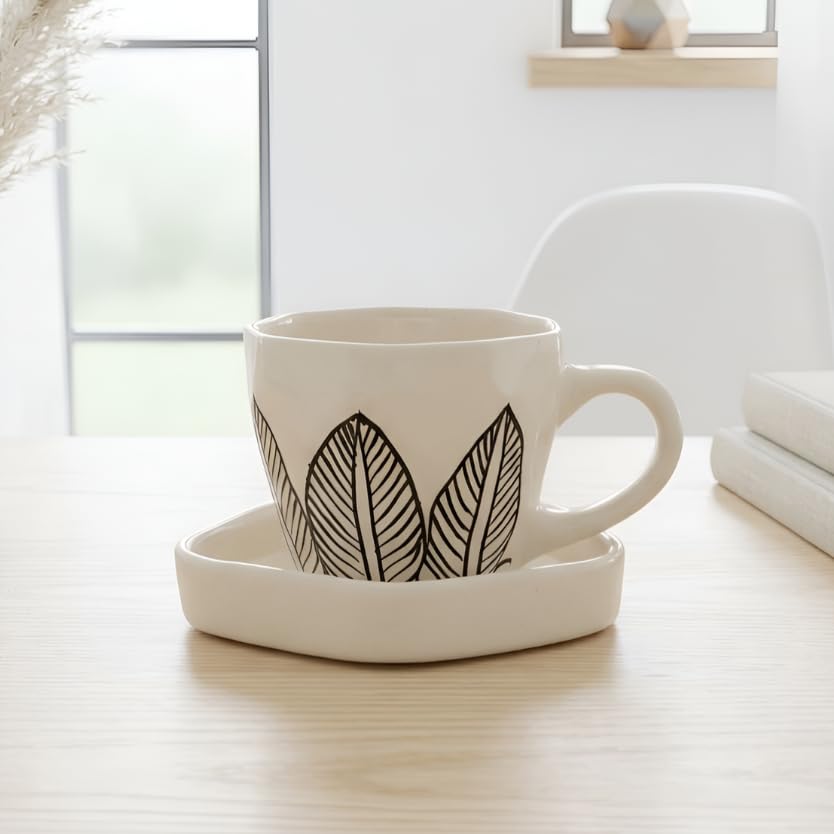 Image of Ceramic Coffee Cup with Saucer Set of 1, 250ML Microwave and Dishwasher Safe Large Tea Cups | Large Cup for Coffee | Ideal Use for Every Occasion, Gifting