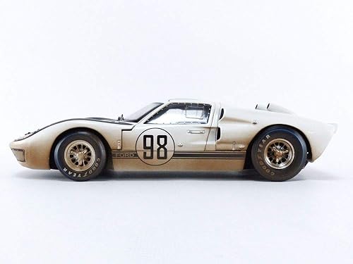 Miniatura 2 de 1966 Ford GT-40 MK II #98 Blanco con capó negro después de la carrera (versión sucia) 1/18 Modelo de coche fundido a troquel