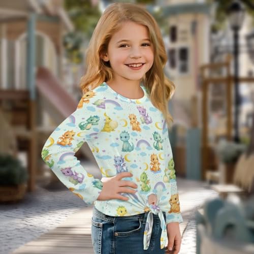 Long Sleeve Shirts for Girls Athletic Tees Top Casual Tie Front Blouse Kids Fall Outfits 5-12Y3