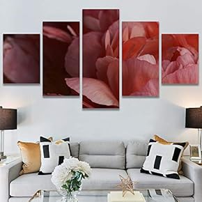 SIGNWIN 5 Panel Canvas Wall Art Pink Petal...