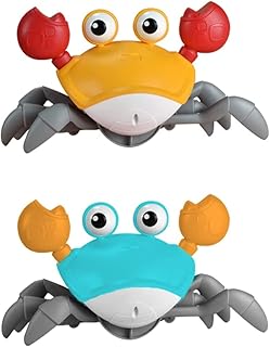 Crawling Crab Baby Toy| Infant Electronic Light Up Crab Crawling Toys with Music and Lights for Kids | Baby Interactive Toys | Electronic Pet Toys for Boys and Girls Learning (Blue+Orange)