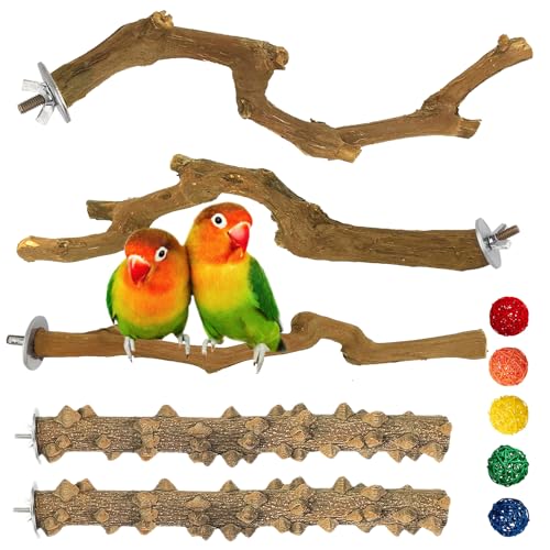 Image of kathson 5pcs Natural Parrot Perch for Cage Wooden Bird Perches Grape Bird Stick Parakeet Climbing Standing Branches Toy Chewable Cage Accessories for Small Budgies Cockatiels Lovebirds Budgies