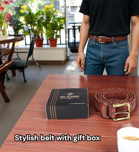 F&L CLASSIC Leather Braided Belts for Men - Mens Casual Woven Leather Belt for Dress Pants4