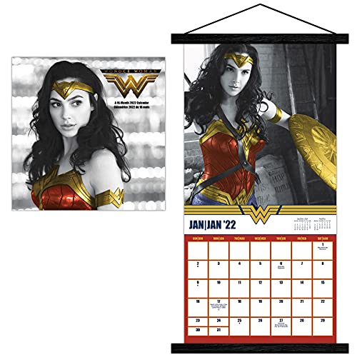 Trends International 2022 DC Comics Wonder Woman (Bilingual French) Wall Magnetic Frame, 12" x 12", Calendar Bundle