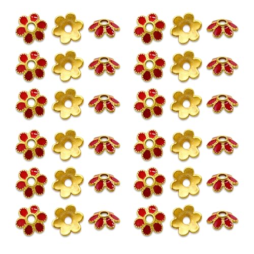 Image of Satra Traders Designeer Meenakari Beads Cap | Size : 8mm | Qty : 50pcs | Red /Green | MK41