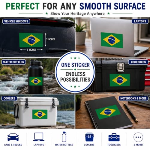 Image of Brazil Flag Vinyl Flag Stickers, Car Decals, Waterproof Indoor Outdoor, Laptop Stickers, Car Bumper, Brazilian Flag, 5 x 3 Inches, Set of 3
