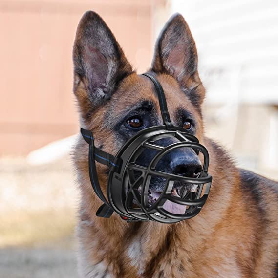 Image of Pet Muzzle /Mouth Cover for Anti Biting Dog - Adjustable Pet Safety Strap Plastic Muzzle Cum Mouth Cover /Basket Cage (Medium)