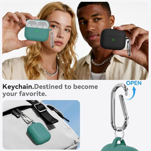 Image of Meyaar for AirPods Pro 3 Case 2025 with Cleaner Kit,Soft Silicone Protective Cases for Apple AirPods Pro 3rd Generation Case for Women Men,AirPod Pro 3 Cases Cover with Keychain(Pine Green)