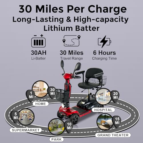 30 miles long range 4 wheel electric mobility scooter with 350w motor foldable mobility scooter for adultsseniors - 300 lb capacity 720wh lithium battery dual baskets