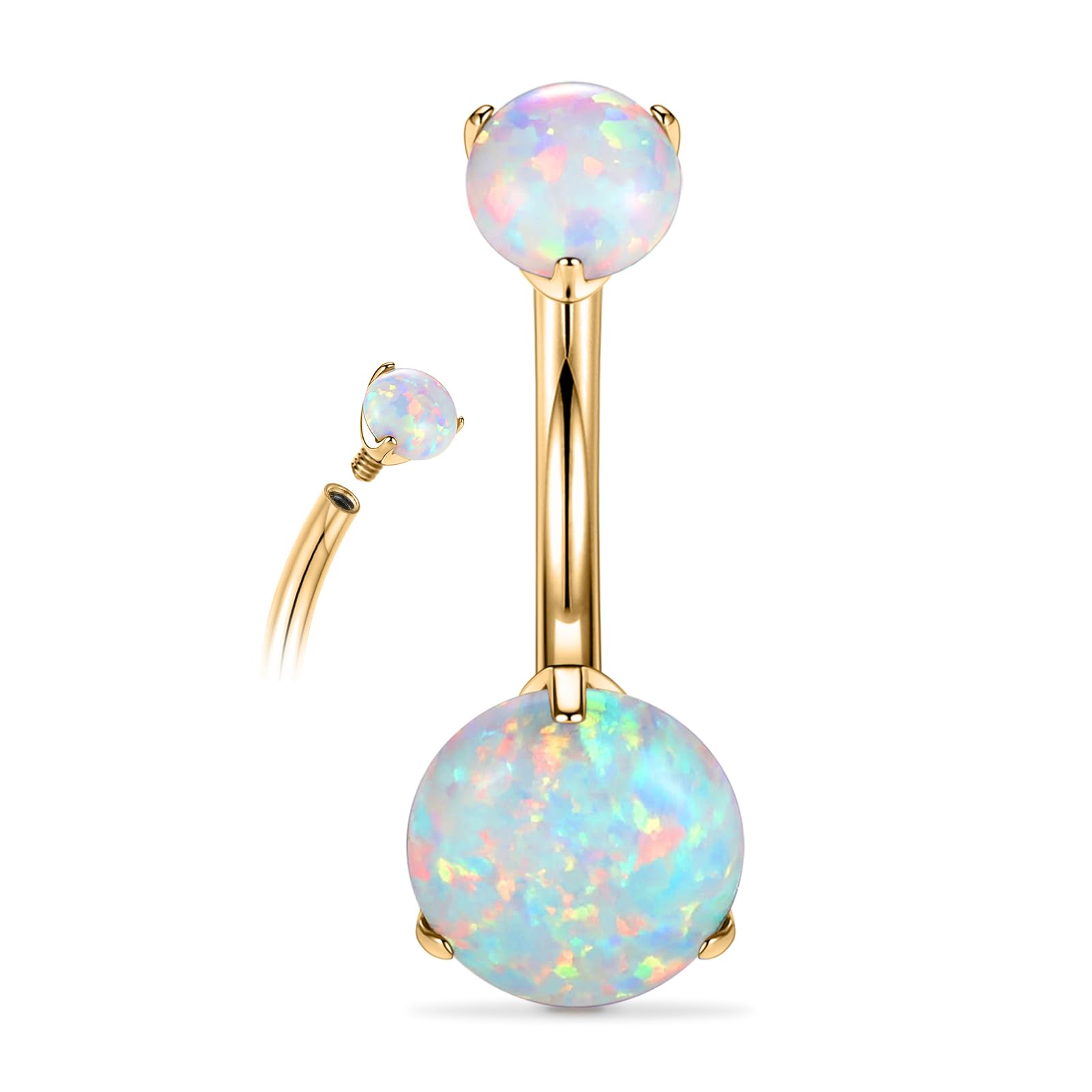 PEAKLINK Opal Belly Button Ring 10mm 14G Belly Jewelry Titanium Navel Ring Internally Threaded Belly Barbell Navel Jewelry Navel Belly Piercing