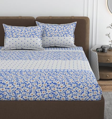 Image of VOMZER Premium 320 TC Fitted Bed Sheet with Full Elastic - Deep Pocket Design - Wrinkle Resistant Fitted Bedsheet 60x78 Queen White Lily