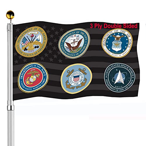 Military All Branch Flag 3X5 Outdoor Double Sided Made In Usa- Armed Forces Army Navy Marines Coast Guard Air Force Space Force Flags 3 Ply Heavy Duty #TOP3