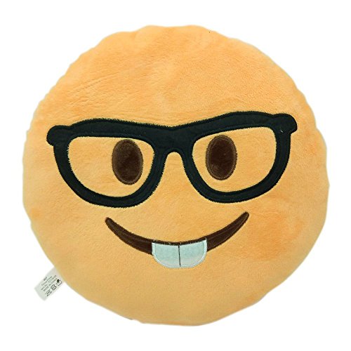WEP New Emojis New Smiley Emoticon Cushion Pillow Stuffed Plush Toy Doll Poop Emoji Face Bed Pillow Home Living Room Decoration Pillows (13X13X2 Inch, Nerd)