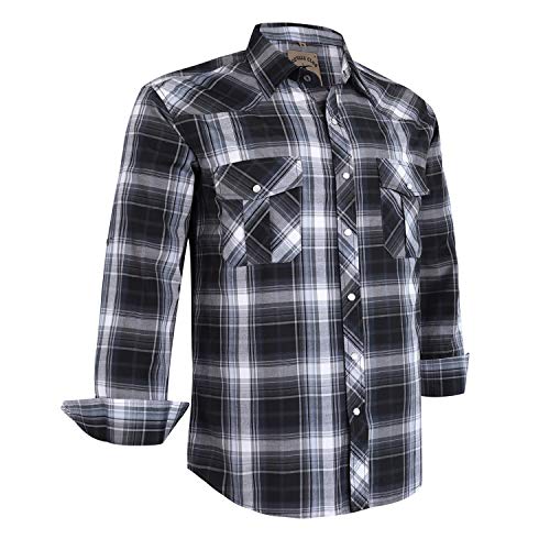 Coevals Club Men's Long Sleeve Casual Western Plaid Pearl Snap Buttons Shirt (L, 9#Gray,Black)