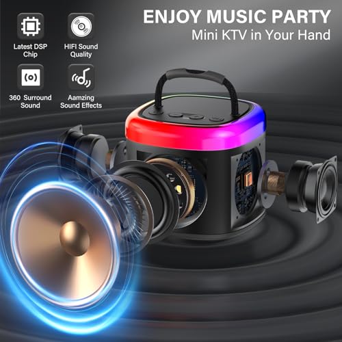 HWWR Kids Karaoke Machine, Portable Bluetooth Karaoke Speaker with 2 Wireless Microphones for Kids Adults, Toys for Girls Boys 4 5 6 7 8 9 10 12+ Years Old, Gift for Birthday Christmas Home Party