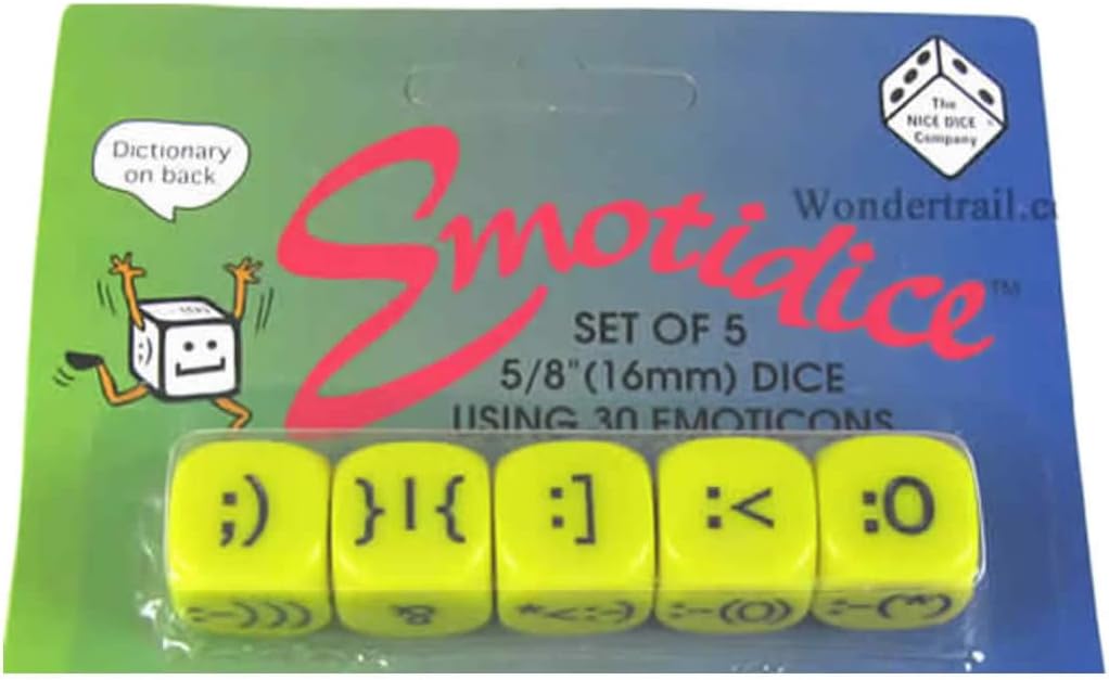 Emotidice Yellow Dice with Black Emoticons D6 16mm (5/8in) Pack of 5 Koplow Games