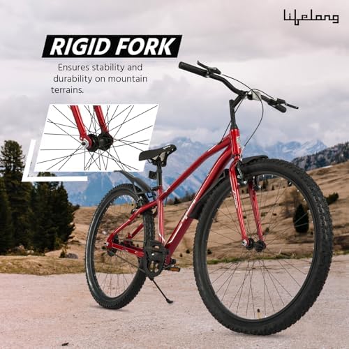Lifelong Cycle for Men & Women 27.5 T with V-Brake - Single Speed MTB Bike/Bicycle - Rigid Fork - Mountain Bike Ideal for 15 Years + Adults Above Height 5 ft 5 inches (LLBC2705, Red)