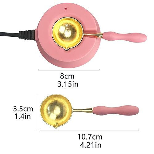 Miniatura 2 de Calentador eléctrico de sellos de cera con cuchara, kit de sellado de cera, gran herramienta para derretir cera, sellar perlas de cera (rosa)