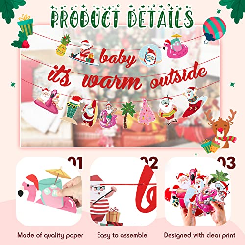 Kisston 3 Pcs Christmas July Banner Baby Its Warm Outside Banner Summer Christmas Decorations Santa Garland July Summer Xmas Party Decor Tropical Christmas Decoration For Summer Beach Party Supplies #TOP4