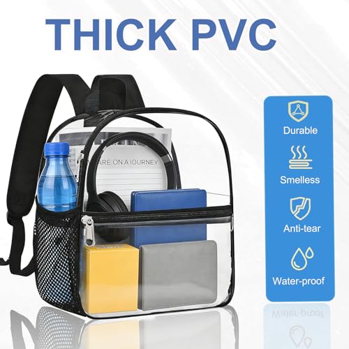 Image of Busiuw Clear Backpack for Stadium Events 12x12x6, Clear Bag Stadium Approved Mini Small Sports Fan Backpacks with Front Pocket for Sport Concert Work Travel(Enhanced Straps,Black)