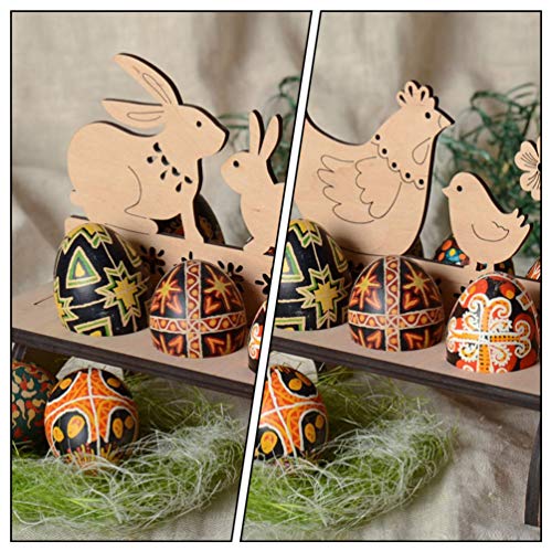 NUOBESTY 3 stks Pasen Ei Houder Houten Pasen Ei Plank Konijn Kip Vorm Pasen Eieren Display Stand Desktop Ornament Pasen… - Image 4