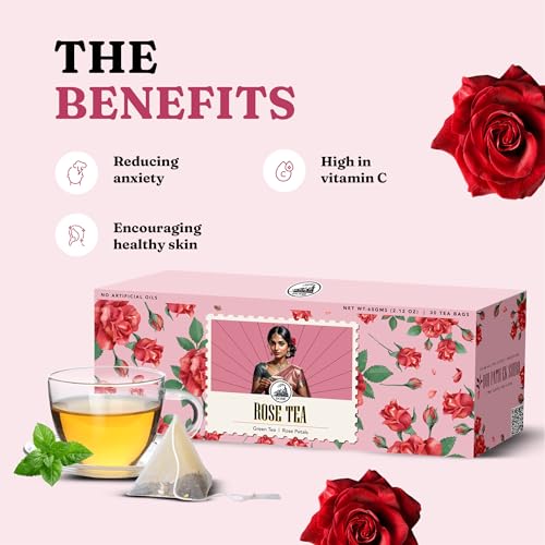Image of Dorje Teas Rose Darjeeling Tea | 30 Pyramid Teabags (Pack of 1) | Selim Hill Estate | Delicate Floral Rose Flavour | Promotes Sleep & Stress Relief | Organic Whole Leaf Blend | 30 Cups