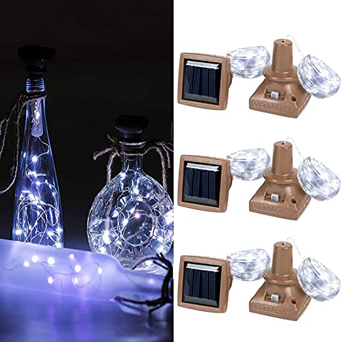 Toifucos 6 Pack Solar Wine Bottle Lights 2M 20 LED Waterproof Copper Cork Shaped Lights Firefly String Lights for DIY Wedding Party Outdoor Holiday Garden Patio Pathway Decor White