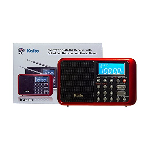 Kaito Ka108 Super Sound Quality Am Fm Shortwave Radio With Mp3 Player And Radio Recorder, Radio Time Schedule Recorder,Alarm Clock+ More (Red) #TOP3