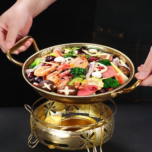 Dual Handle Spanish Paella Pan - 304 Stainless Steel Nonstick Seafood Cookware, Hand Hammered Design, Perfect for Home & Restaurant Cooking