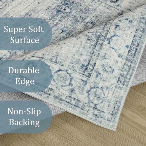 Morebes Vintage 2X10 Runner Rug For Hallway Non Slip,Washable Long Kitchen Rugs Runners,Soft Distressed Non-Shedding Carpet Runner Rug For Entryway Indoor Foyer Playroom,Blue-Gray thumb #2