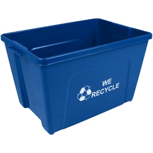 Curbside 18 Gallon Blue Recycling Bin with Carrying Handles for Homes or Businesses | Easily Recognizable from The Curb | High-Capacity, Stackable - Single Unit - Blue