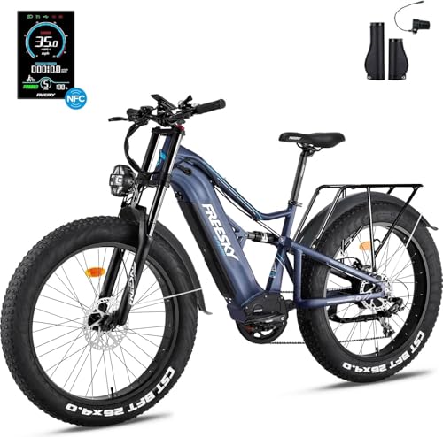 FREESKY 2025 Upgraded Electric Bike 1800W BAFANG Motor, 48V 30Ah Battery Ebike for Adult, 26" Fat Tire Electric Bicycle 35MPH Full Suspension Mountain E Bike, Up to 120 Miles Range with Twist Throttle