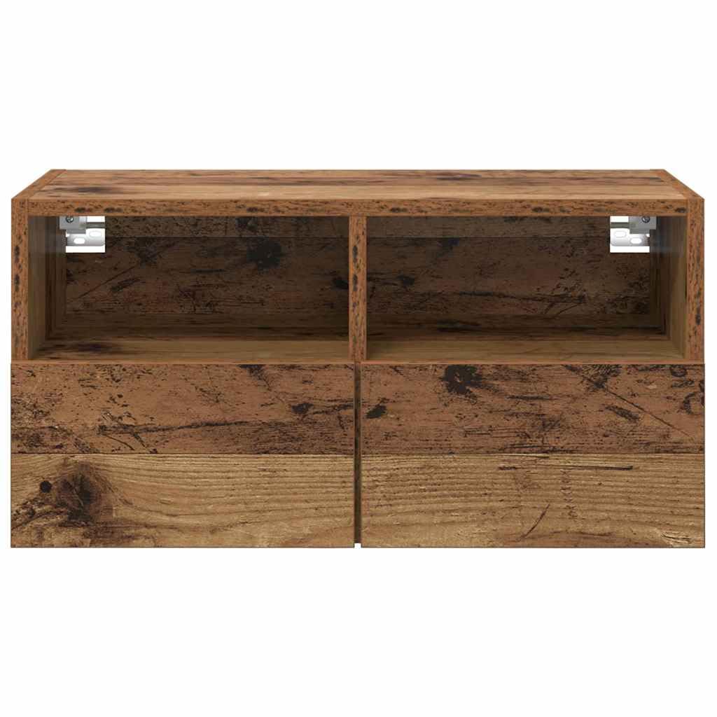 TV-Wandregale 2er Set Altholz 60x30x30 cm Holzwerkstoff Hängeregal Wandregal Hochglanz Wohnzimmer Regal für Fernseher Media Center Schlafzimmer Dekoration Platzsparend Lagerregal