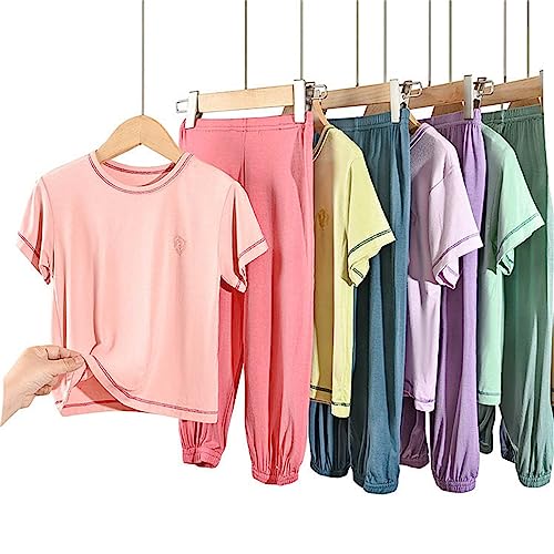 Kids Boys Girls' 2-Piece Cotton 𝐏ajamas Sl𝐞epwear Short Sleeve T Shirt Tops+Long Pants Toddler Loung𝐞wear Outfits2