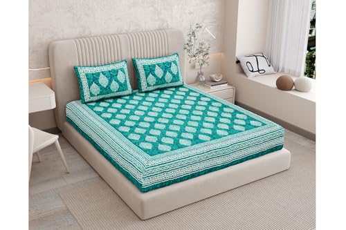 Image of Queenie Cotton Double Bedsheet 144 TC | Soft & Breathable Cotton Bedding Set with 2 Pillow Covers | Elegant Floral Printed Bed Sheet for Bedroom & Home