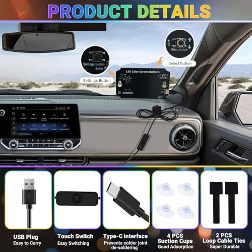 LED Lights for Car Windshield, 8x8 Pixels Custom LED Sign for Car Lights, Scrolling Loop Playback DIY LED Display Screen Buttons for Car Lights — view 3