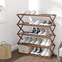 QUMENEY Foldable Bamboo Shoe Rack, 5 Tier Portable Folding Shoes Storage Organizer, No Assembly Free Standing Boots Shelf Suitable for Entryway,70 x 31 x 73cm (Brown)