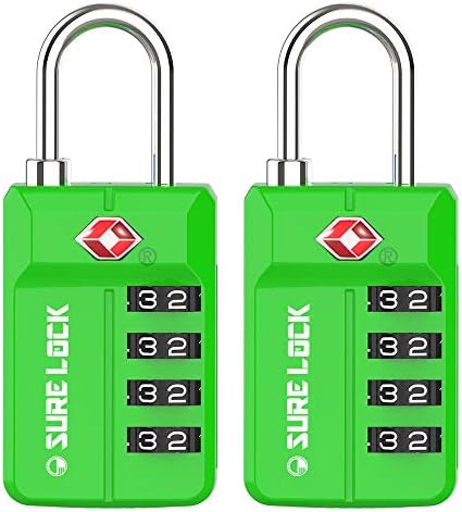 TSA Approved Travel Luggage Locks, Open Alert Combination Lock for School Office & Gym Locker,Toolbox, Pelican Case,Easy Read Dials- 1, 2 & 4 Pack (1, Green 2 Pack)