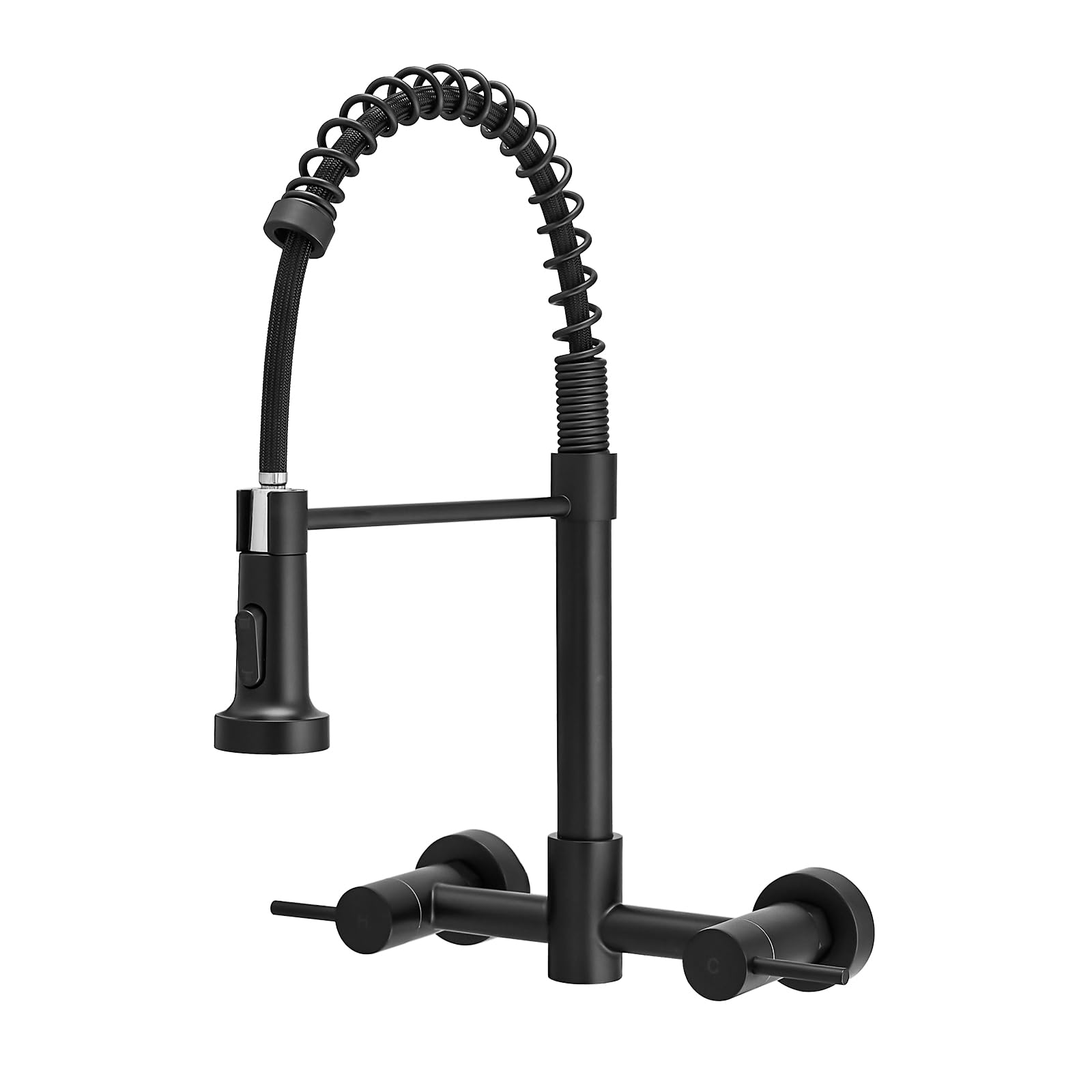 AIMADI Wall Mount Kitchen Faucet,Matte Black Kitchen Sink Faucet with Pull Down Sprayer,8 inch 2 Handle Commercial Faucet for Kitchen Laundry Room Restaurant
