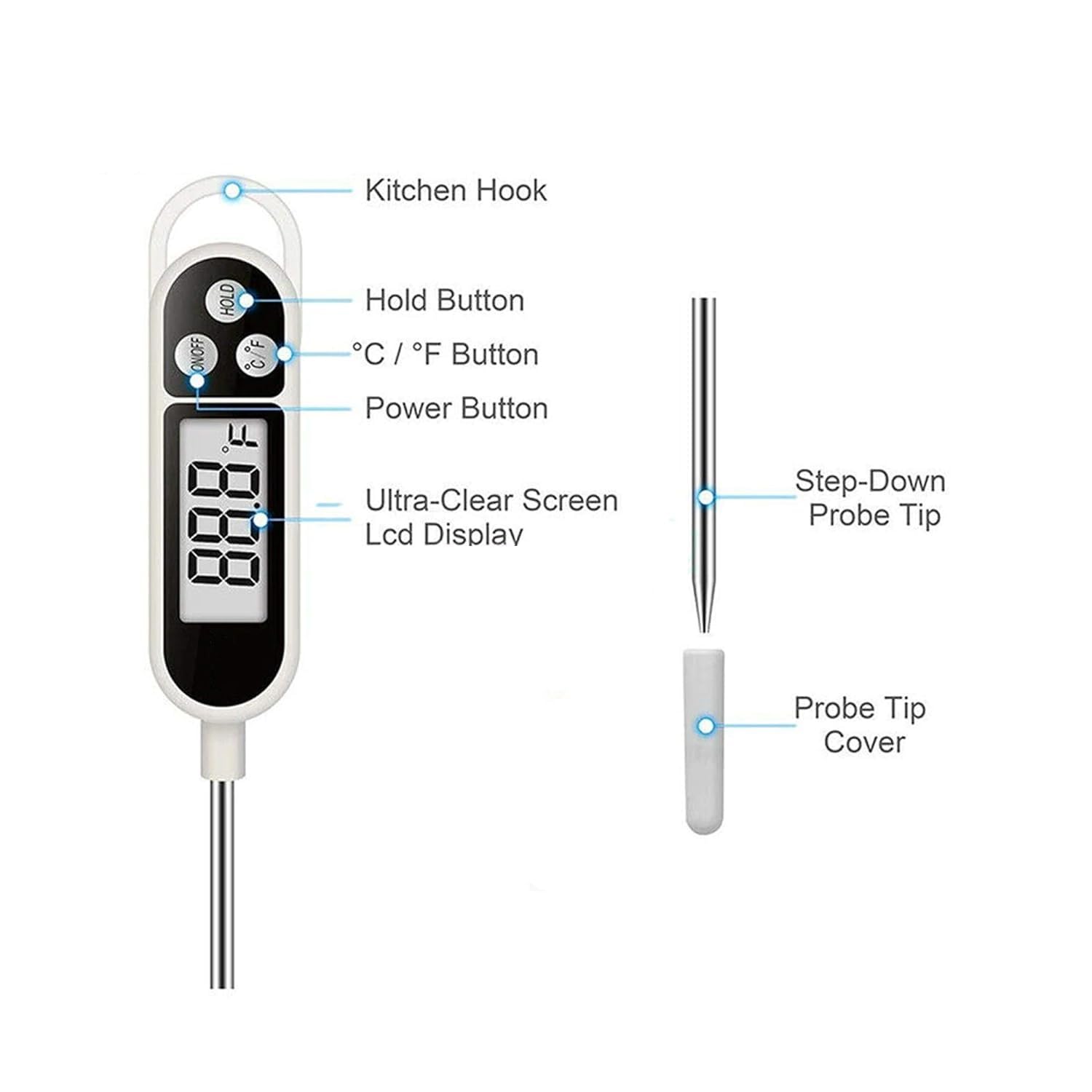 Sakrai Large Digital LCD Cooking Food Meat Probe Kitchen BQB Thermometer Temperature Test Pen Instant Read, for Candy, Milk, Oil, Liquid, Lab Chemical - Image 2 thumbnail