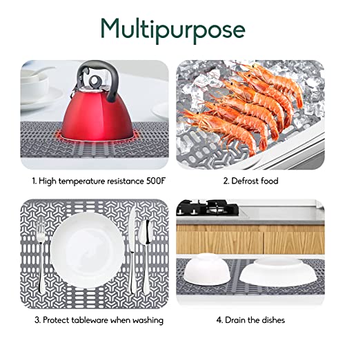 Cndse Sink Protectors For Kitchen Sink 26'' X 14'', Non-Slip Silicone Sink Mats For Bottom Of Kitchen Sink,Grey Kitchen Sink Mats For Farmhouse Stainless Steel Ceramic Sink,Cuttable Hole Sink Mat(1) #TOP2