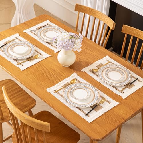 Image of HomeCloud Croshia Woven Table placemat - Heat Resistant, Washable Table Decoration for Dining, Office, Kitchen, Hotel, and Home (Rec White Beige, Set of 1)