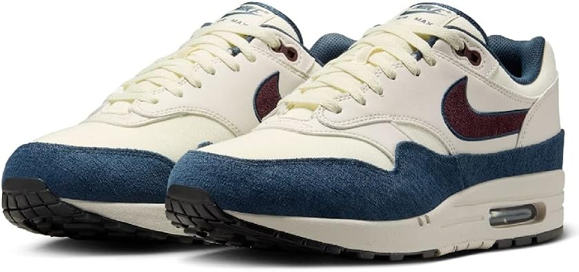 Nike Men's Air Max 1 Shoes Coconut Milk/Armory Navy/Light Orewood Brown/Burgundy Crush Size-10.5