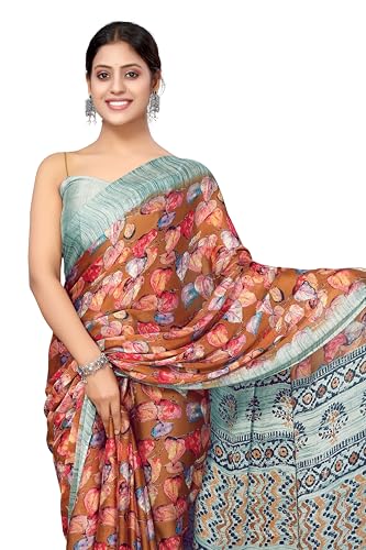 Image of MIRCHI FASHION Women Saree | Plain Weave Chiffon Abstract Printed Office Wear Sari with Blouse
